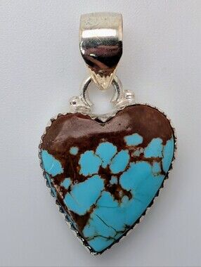 Number 8 or Mine Eight Turquoise Heart Pendant S925 Sterling Silver